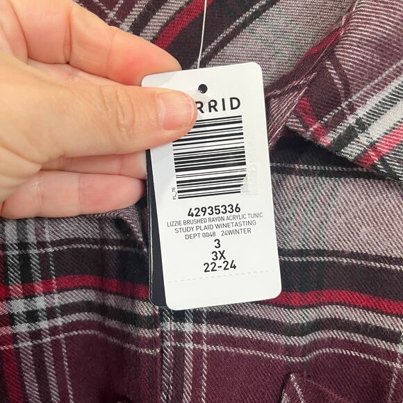 Torrid Lizzie Brushed Burgundy Plaid Long Sleeve Tunic Top 3X NWT - Picture 8 of 11